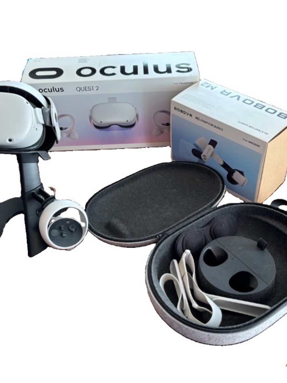 Meta Oculus Quest 2 Bundle - 64gb, Bobo VR Strap - Stand - Carrying Case